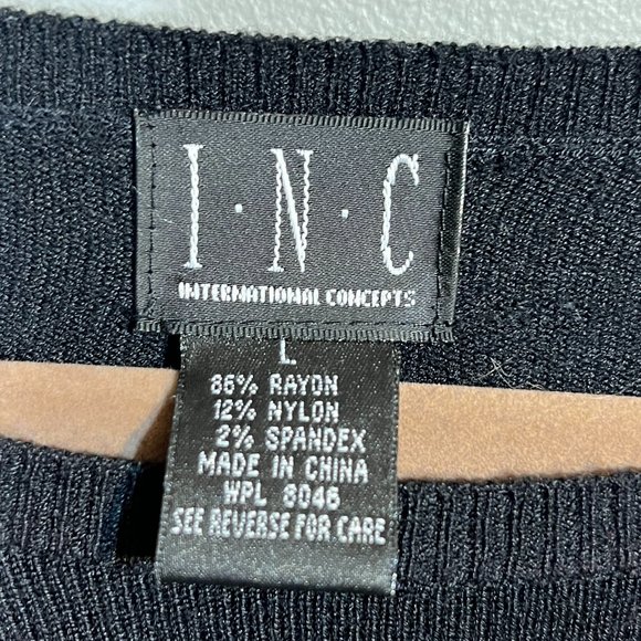 INC International Concepts Black Sweater w/ Embroidered Pink Flowers - Picture 6 of 6